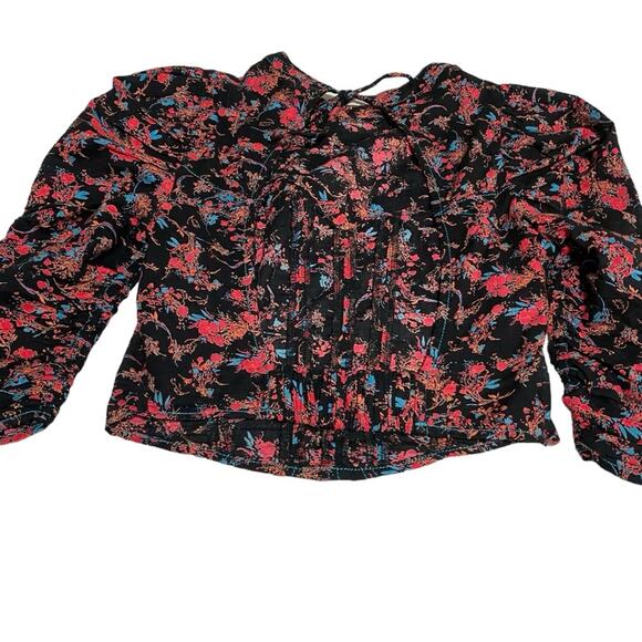 Free People Monica Crop Top in Black Floral Noir XS - Picture 4 of 10